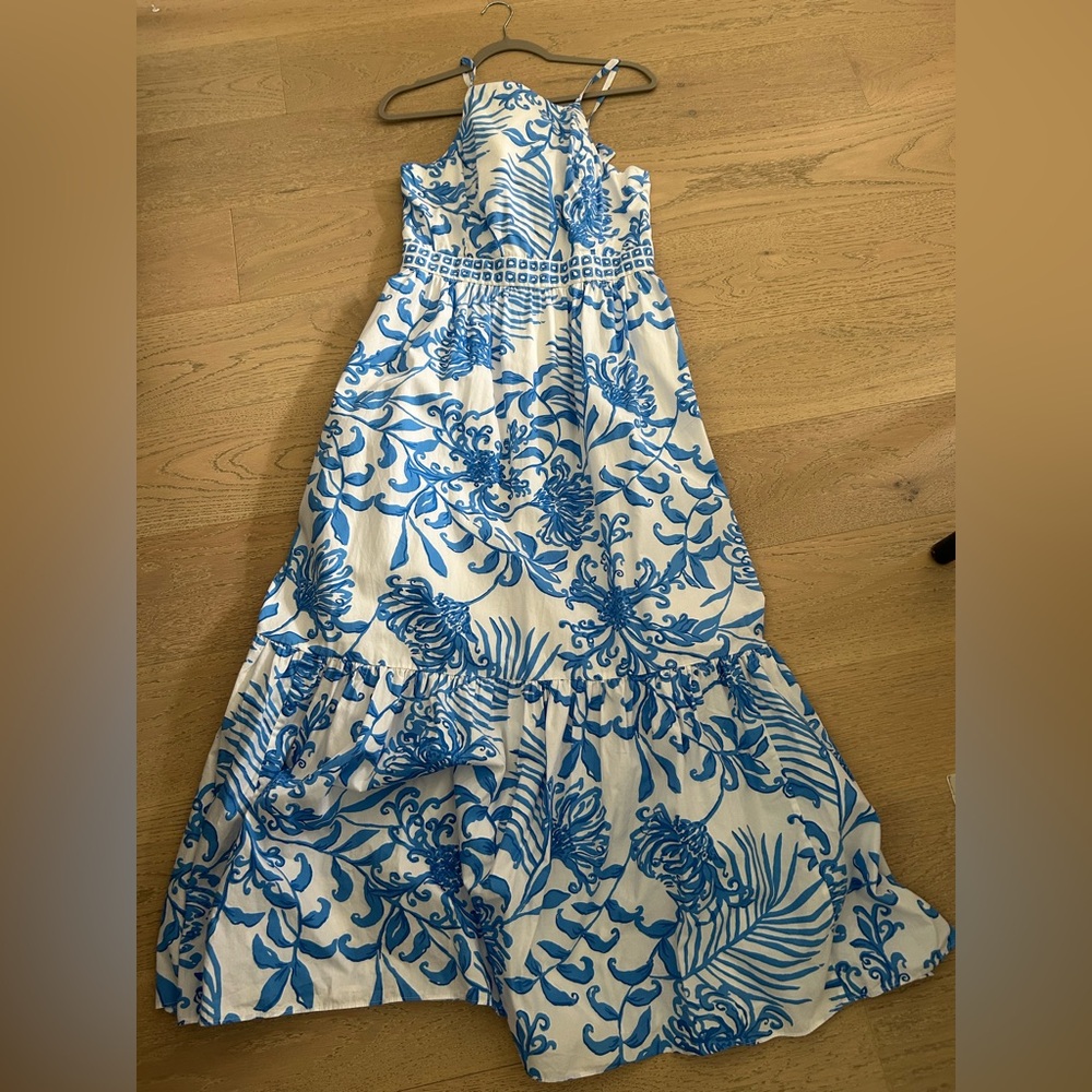 Lilly Pulitzer White Maxi Dress with Blue Floral Print